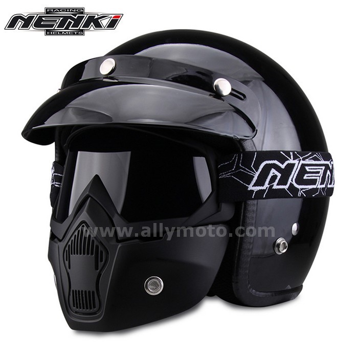 129 Nenki Open Face Helmets Vintage Style Motorbike Cruiser Touring Chopper Street Scooter Helmet Dot Whit Goggles Mask